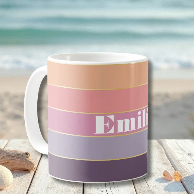 Lila Peach Custom Summer Color Block Strips Kaffeetasse (Von Creator hochgeladen)