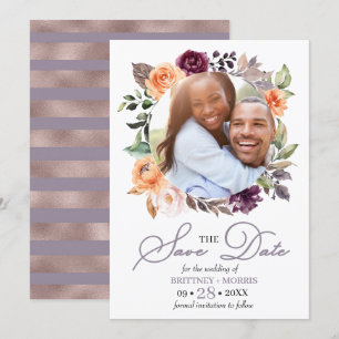 Lila Peach Floral Fall Save the Date Hochzeit Einladung