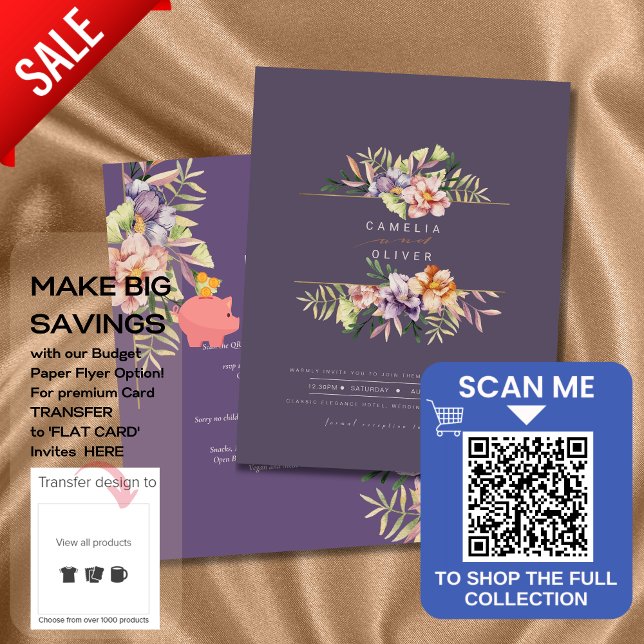 Lila Peach Summer Floral Wedite QR Code Flyer (Von Creator hochgeladen)