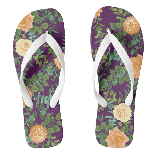 Lila Peach Wedding Floral Rose Flip Flops (Fußbett)