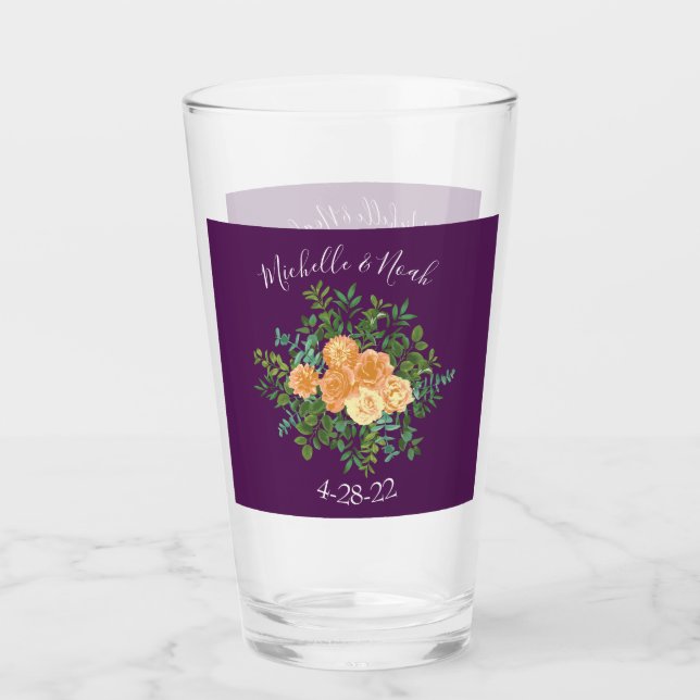 Lila Peach Wedding Floral Rose Glas (Vorderseite)