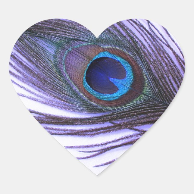 Lila Peacock Feather Herz-Aufkleber (Vorderseite)