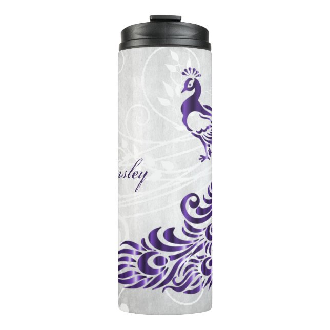 Lila Peacock Personalisierter Thermaltumbler Thermosbecher (Vorderseite)