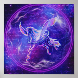 Lila Pegasus Neon-Geflügeltes Pferd-Galaxie-Kuns Poster