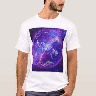 Lila Pegasus Neon-Geflügeltes Pferd-Galaxie-Kuns T-Shirt