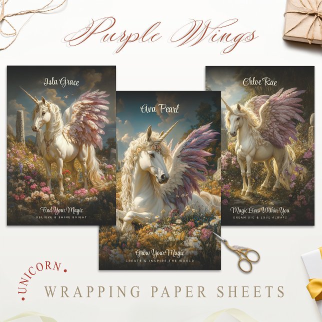 Lila Pegasus Stone Circle Fantasy Mythisches Pferd Geschenkpapier Set (Von Creator hochgeladen)