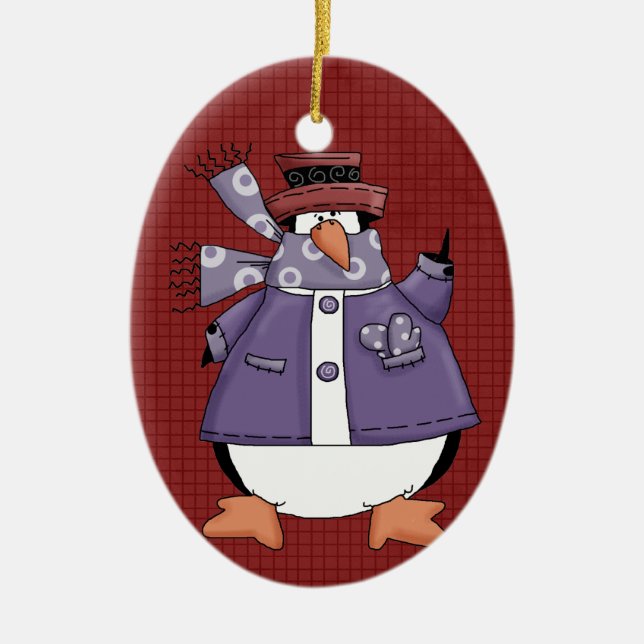 Lila Penguin Keramik Weihnachtsschmuck (Vorne)