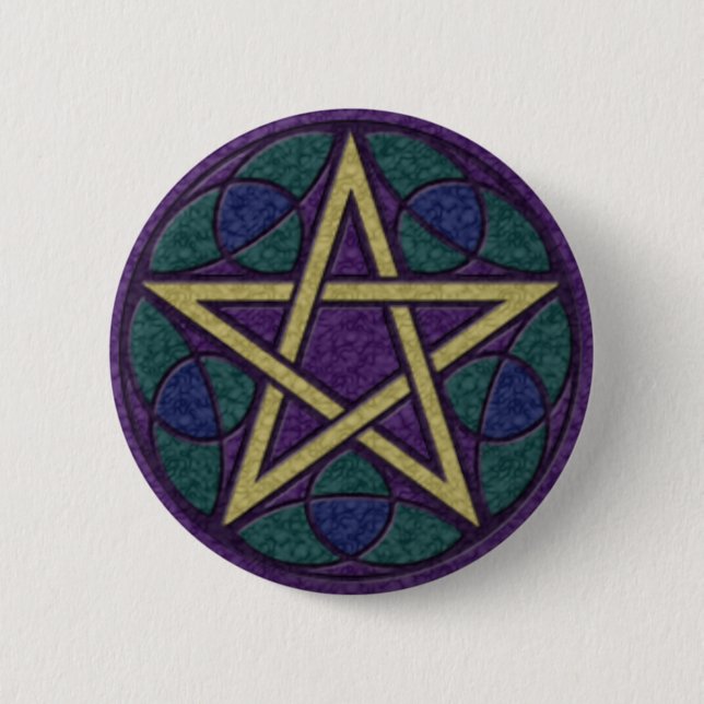 Lila Pentagramm Triquetra Button (Vorderseite)