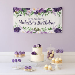 Lila Peonies Blumenfrauen Geburtstag Willkommen Banner