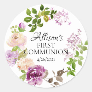 Lila Peonies Erste Kommune Gunst Runder Aufkleber