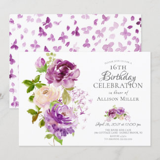 Lila Peonies Floral 16. Geburtstag Einladung