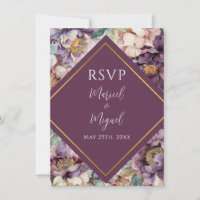Lila Peonies Floral Modern Wedding RSVP