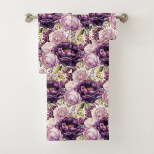 Lila Peonies Peony Blume Blumenhandtuch Set