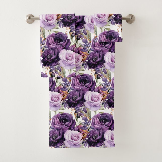 Lila Peonies Peony Blume Blumenhandtuch Set (Insitu)