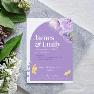 Lila Peonies Romance Wedding Einladung