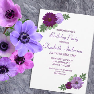 Lila Peony Floral Geburtstagsparty Einladung