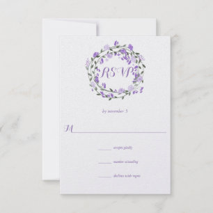 Lila Peony Floral Wreath Wedding RSVP Karte
