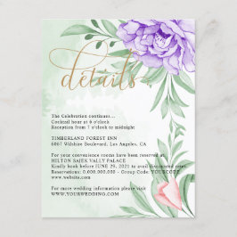Lila Peony Rose Grüne Blätter Hochzeiten Details Begleitkarte