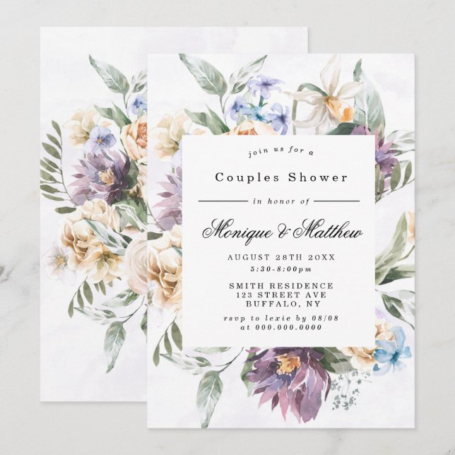 Lila Peony Wildblumen Paare Dusche lädt ein (Vorne/Hinten)