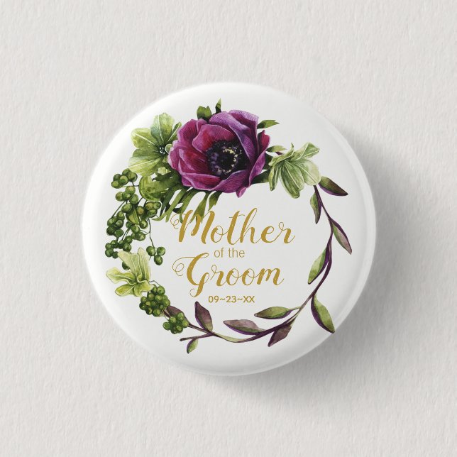 Lila Peony Wreath Mother of the Groom ID456 Button (Vorderseite)