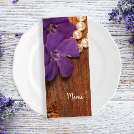 Lila "Periwinkle Barn Wood Country Wedding Menu" Menükarte