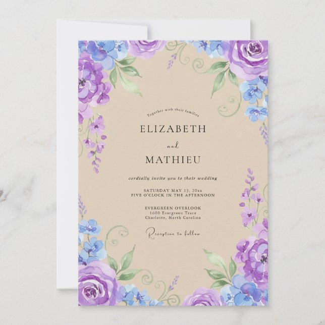 Lila Periwinkle Gemalte Hochzeit Einladung (Vorderseite)