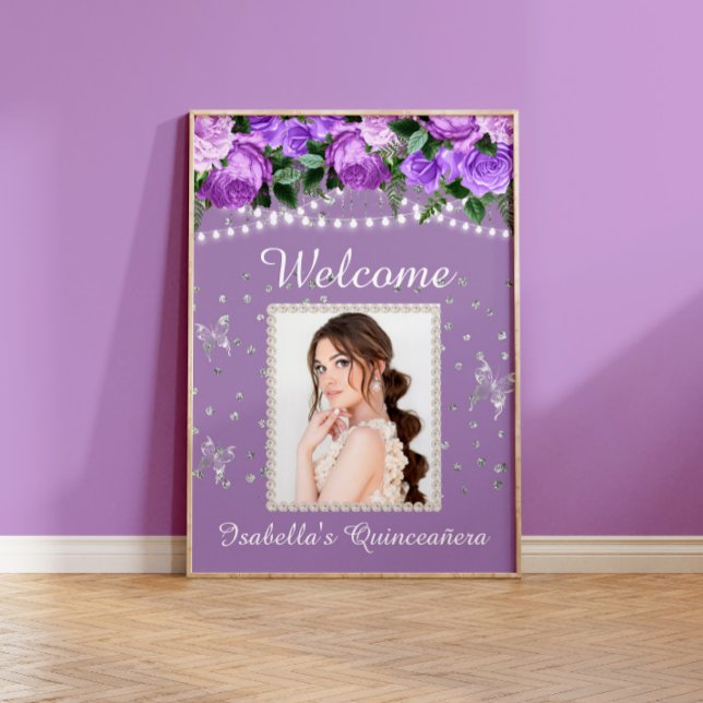 Lila Perlen Quinceañera Foto Name Poster (Von Creator hochgeladen)