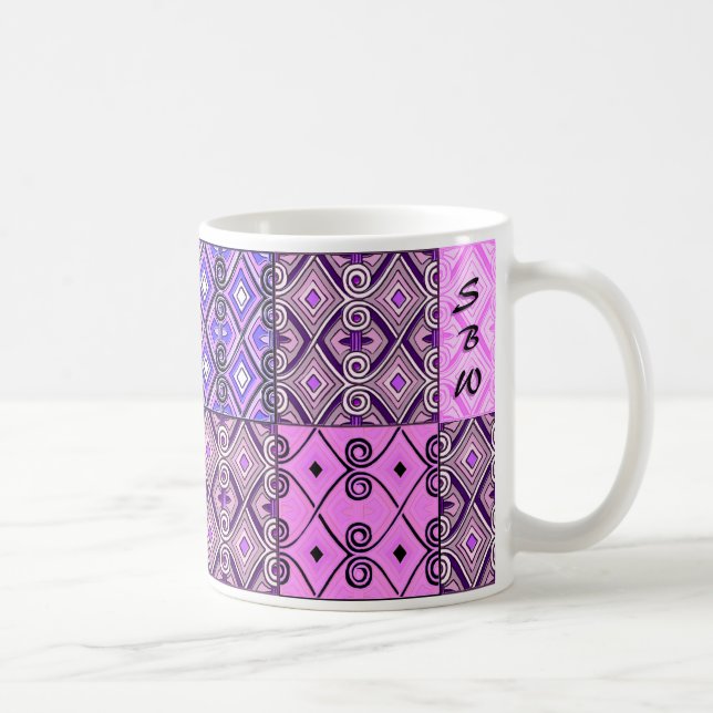 Lila Persisches Patchwork (personalisierte Umarmun Kaffeetasse (Rechts)