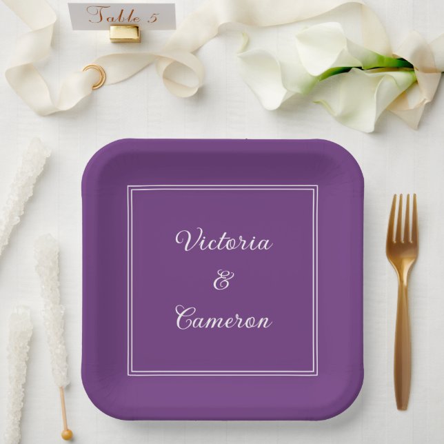 Lila Personalisiert Pappteller (Hochzeit)