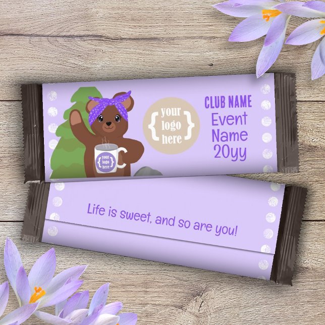 Lila Personalisiert, Teddy Bear Candy Bar Wrapper Flyer (bear camping purple party favor candy bar wrapper logo personalized diy chocolate label coffee cup)