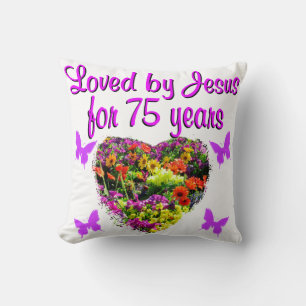 LILA PERSONALISIERTE FLORALE 75. GEBURTSTAG DESIGN KISSEN