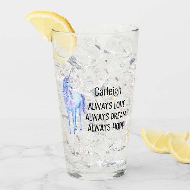 Lila Personalisierte Liebe Unicorn Glas (Vorderseite Ice)