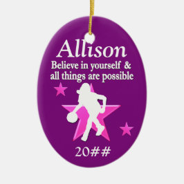 LILA PERSONALISIERTER BASKETBALL-URLAUB KERAMIKORNAMENT
