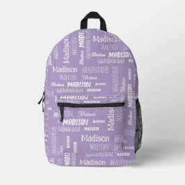 Lila personalisierter Name Mädchen Zurück zur Schu Bedruckter Rucksack