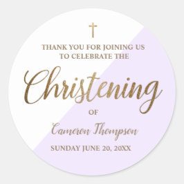Lila Personalisiertes Baby Christening Danke Runder Aufkleber
