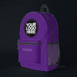 Lila | Personalisiertes Firmenlogo und Text Bedruckter Rucksack<br><div class="desc">Lila | Personalisiertes Firmenlogo und Text Moderner Business-gedruckter Rucksack</div>