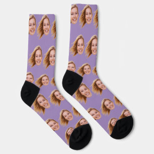 Lila Personalisiertes Gesicht Foto Frauen Socken