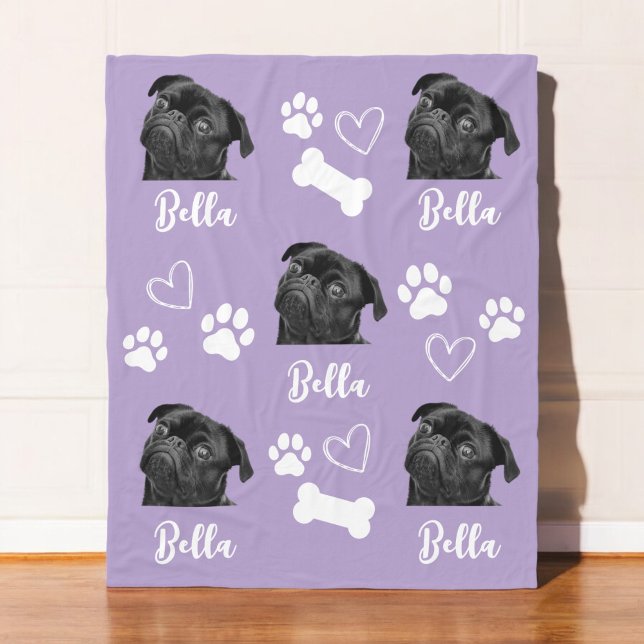 Lila Personalisiertes Paw Print Dog Lover Foto Fleecedecke (Von Creator hochgeladen)