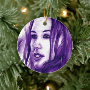 Lila-Personen-Frauenporträt Originalkunst Keramik Ornament