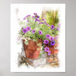 Lila Petunia-Blume Digitale Aquarellbilder Poster