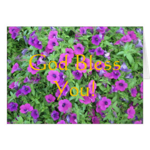 Lila Petunias "God Bless You" Christliche Karte