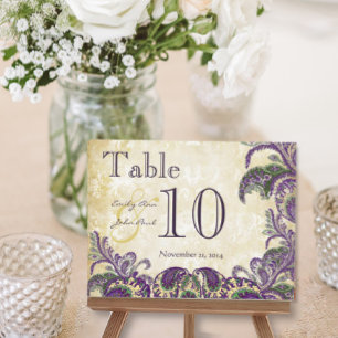 Lila Pfau Farben Paisley Hochzeit Tisch Nummer Postkarte