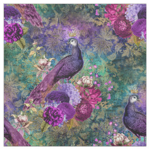 Lila Pfau mit Blume Stoff