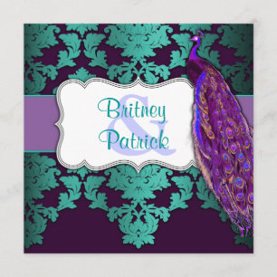 Lila Pfau u. aquamarine Einladung