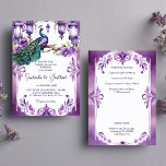 Lila Pfau Vintager Garten Indische Hochzeit Einladung<br><div class="desc">Lila Pfau Vintager Garten indische Hochzeitsvorlage bearbeiten Einladung sofortigen digitalen Download,  Aquarellpfau in einem Vintagen Garten mit Laternen und violetten Blumen Hochzeitsvorlage alles in einem mit UAWG und Hochzeitsdetails auf der Rückseite</div>