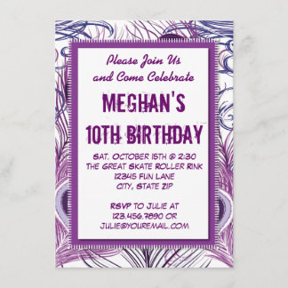 Lila Pfauenfeathers Geburtstagsparty Einladungen