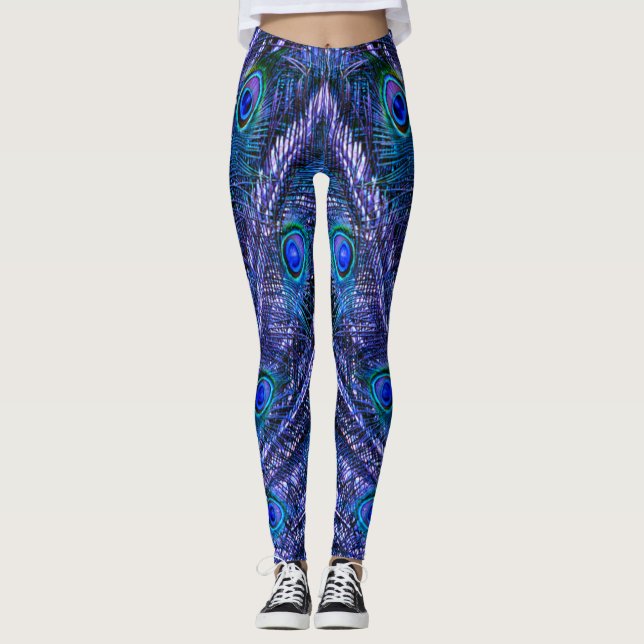 Lila Pfauenfeathers Leggings (Vorderseite)