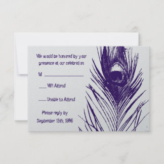 Lila Pfauenfeder Hochzeit RSVP Karte