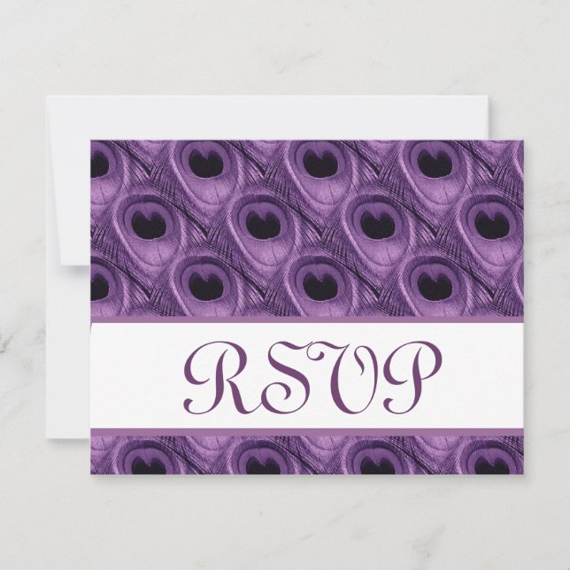 Lila PfauenFedern UAWG Wedding Response Card RSVP Karte (Vorderseite)