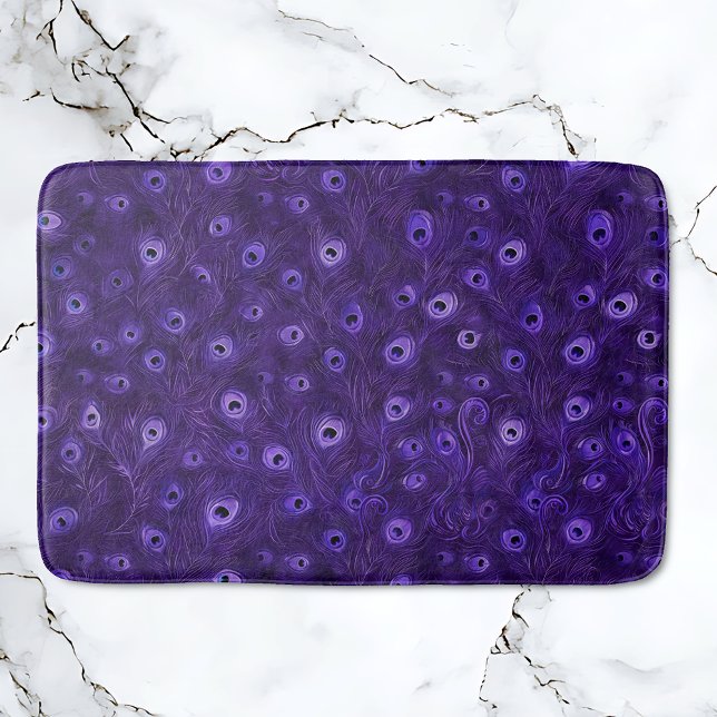 Lila Pfauenparadies Badematte (Purple Peacock Paradise bathmat, vibrant bold colors, peacock feathers.)
